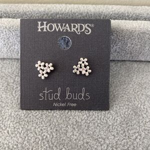 Howard’s Stud Buds Silver Toned Flower Nickel Free Pierced Earrings